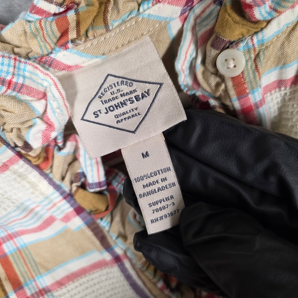 St. John's Bay Plaid Ruffle Neck‎ Henley Tunic Womens M Western Cottage - Picture 3 of 8
